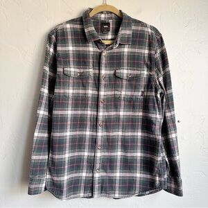 Vans Men’s Classic Fit Green Blue Plaid Flannel Button Up Shirt Size Large EUC